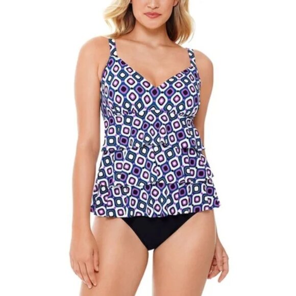 Swim Solutions Jewels Printed Tiered Fauxkini One-Piece Swimsuit